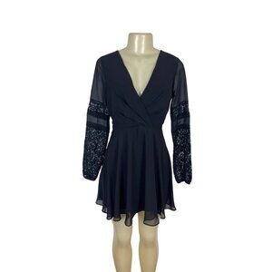 BCBGeneration Womens Black Long Sleeve Fit & Flare Dress With V-Neck Size 2
